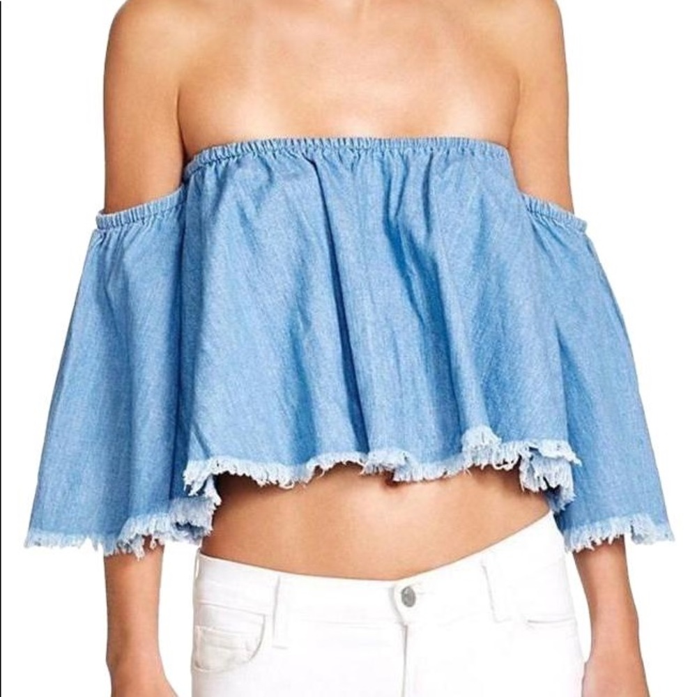 Mustard Seed off the shoulder denim top, size M